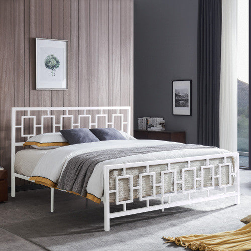 Henry Cadre De Lit En Metal Avec Tete De Lit Vintage, Taille King, Blanc