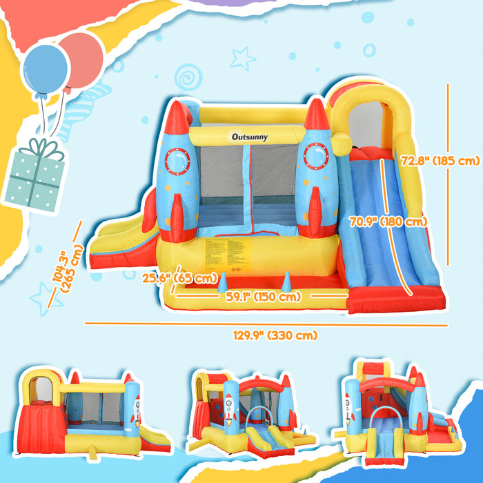 Outsunny Chateau Gonflable Piscine D'eau De Trampoline Gonflable Kids Bounce Castle House 3 En 1 Avec Gonfleur Pour Les Enfants De 3 A 12 Ans Design Rocket 11.14' X 9.18' X 6.06'