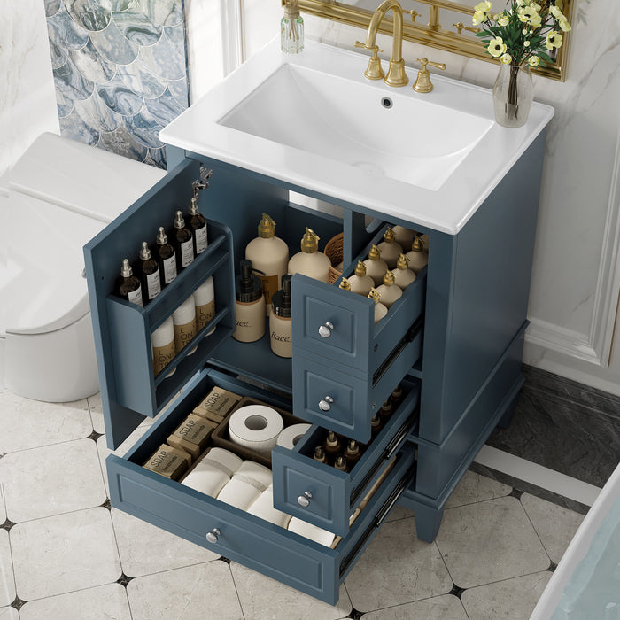Sophia Meuble-lavabo de 24\" avec vasque en ceramique, Bleu Gris