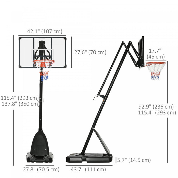 Soozier Panier De Basket-ball Portable Avec Roues, 115,4\"-137,8\"