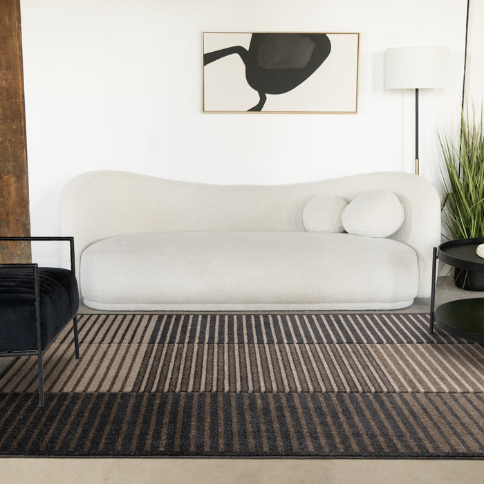 Tapis Maverick beige, brun et noir a rayures, 7'10\" x 10'6\"