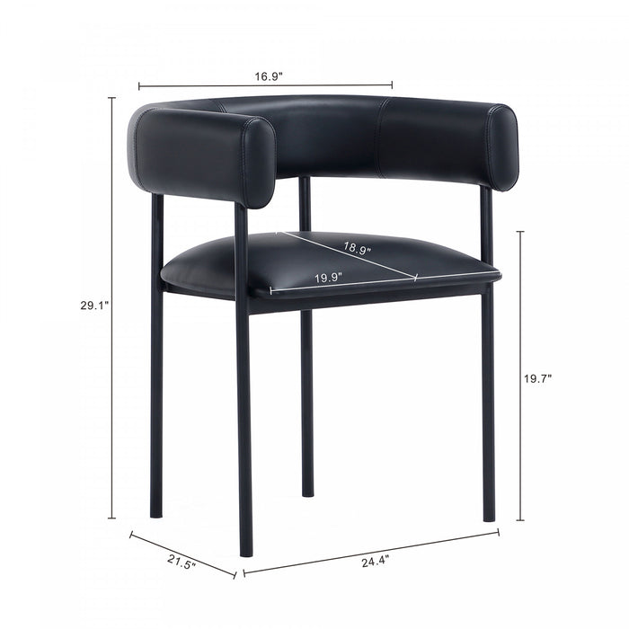 Chaise de salle a manger contemporaine Onda en cuir vegetalien et metal, coloris noir