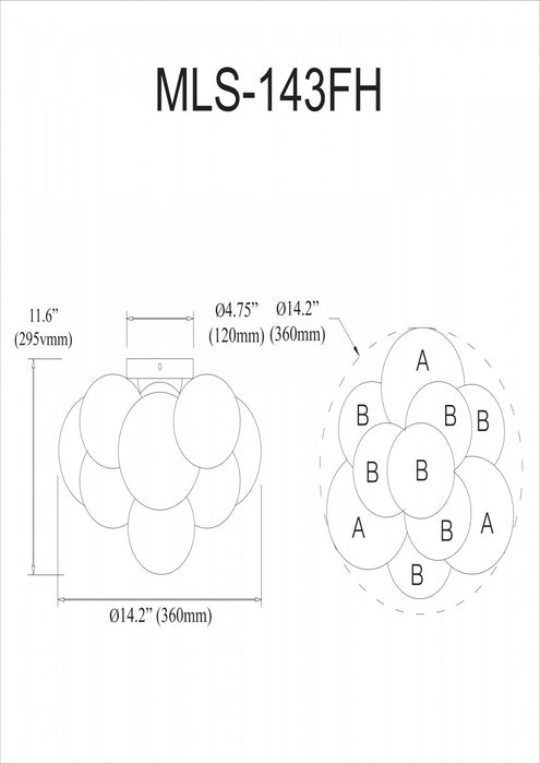 Plafonnier affleuré Miles de Dainolite en verre blanc givré, avec fini laiton vieilli et 3 ampoules