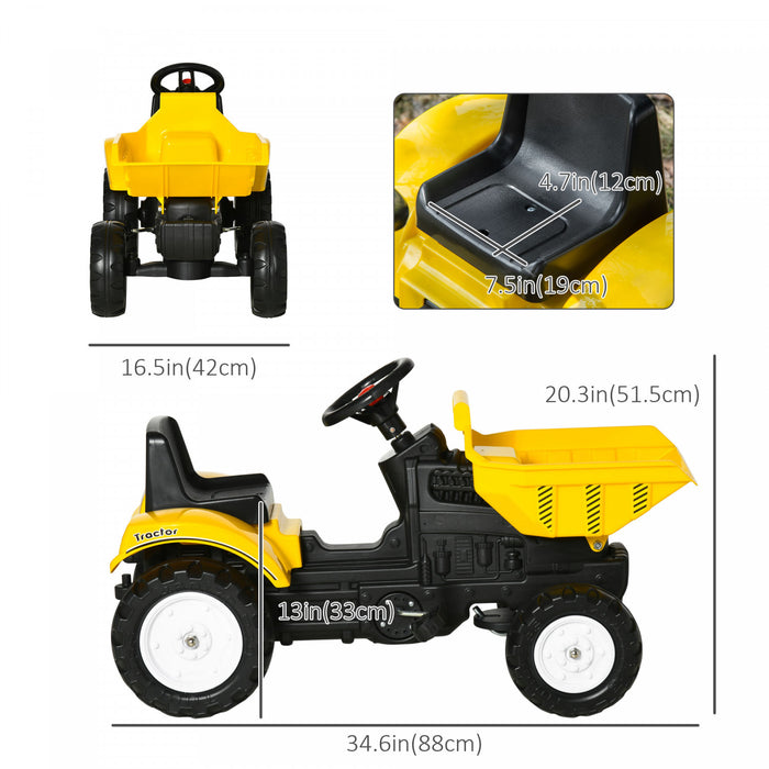 Aosom Tractopelle Avec Godet A Commande Manuelle, Tracteur Pour Tout-petits Avec Fonction D'avant Arriere, Jouets De Construction Cadeau Pour Les 3-6 Ans, Jaune