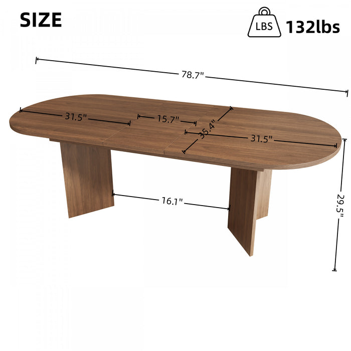 FlexDine Table a Manger Ovale Extensible 63-79 po avec Rallonge Cachee et Base a Double Piedestal, Noyer