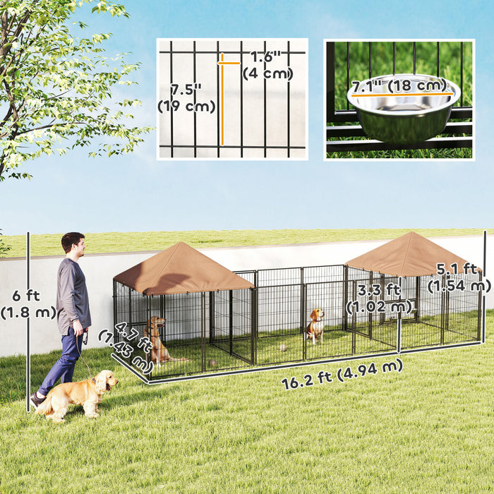 Outdoor Dog Kennel With 2 Rooms, 16.2' X 4.7' X 5.1'