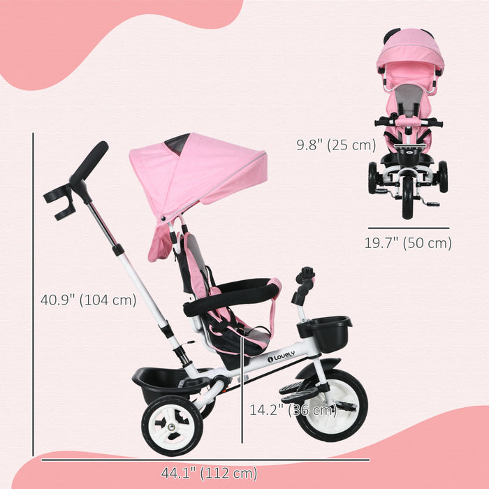 Qaba Tricycle Pour Tout-petits, Velo Poussette Avec Poignee De Poussee Parentale, Paniers De Rangement, Porte-gobelet, Garde-corps De Securite Et Ceinture De Securite, Pour 12 A 60 Mois, Rouge