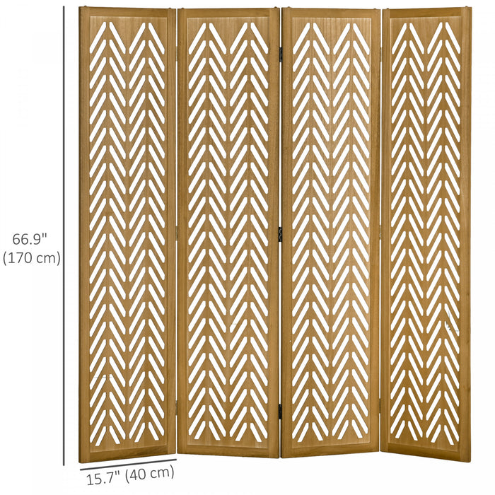 HOMCOM Paravent pliable a 4 panneaux, hauteur 5.6', marron clair