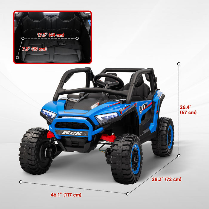 Qaba Vus 2 Places, Voiture Electrique 24 V 7 Ah Pour Enfants Avec Suspension A Ressort, Telecommande, 3 Vitesses, Lumieres Led, Lecteur Mp3, Klaxon, Musique, Bleu