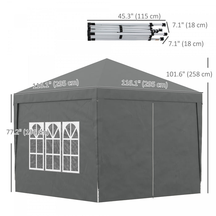 Outsunny 10'x10' Tente De Fete Exterieure Avec Sac De Transport, Gris