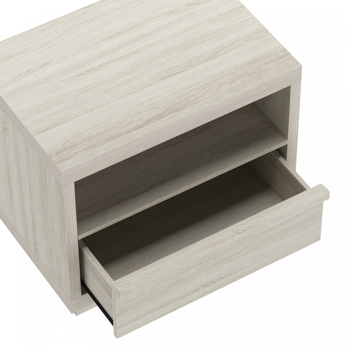 Table de nuit contemporaine Navis 26\" en chene blanchi (1 tiroir)