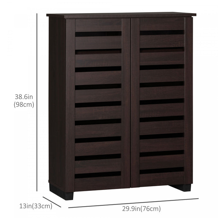 HOMCOM Armoire a Chaussures 15 Paires Portes a Lames Brun