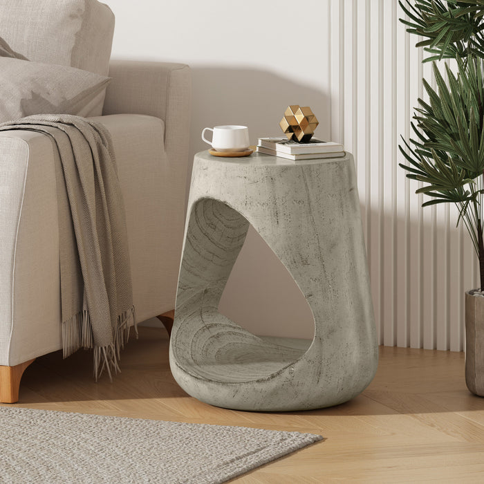 Table d'appoint rustique Elio 16,75 pouces en MGO creuse, style souche et design animalier interieur, gris