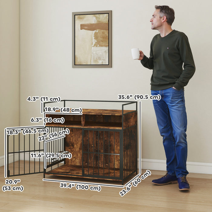 Meuble-cage pour chien avec station d'alimentation rotative