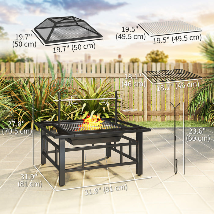 Outsunny Foyer D'exterieur Avec Grille De Barbecue Et Couvercle, Noir