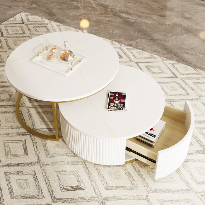 Table Basse Gigogne Moderne Sophia De 27,6\" Avec Tiroir De Rangement, Blanche