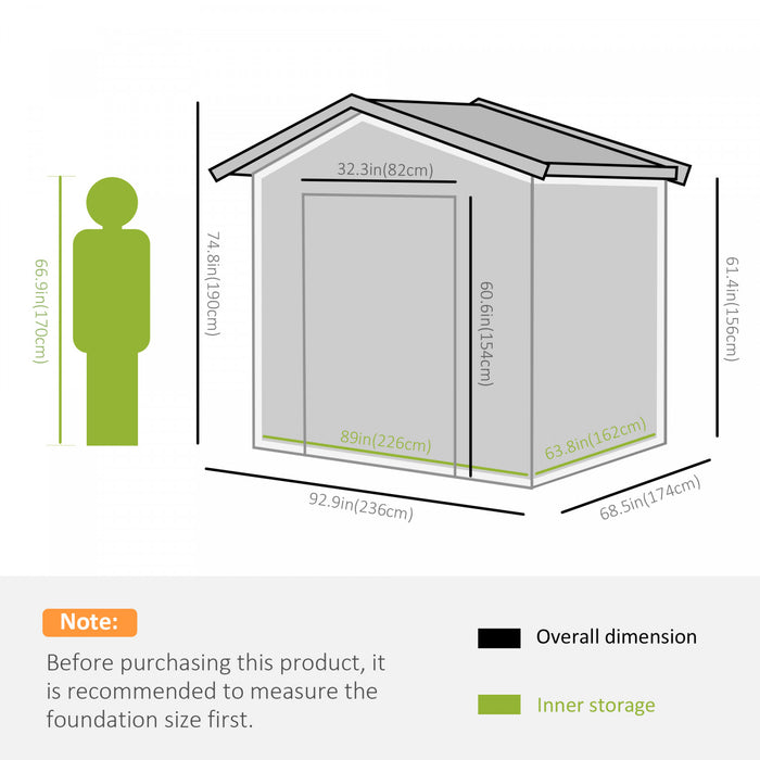 Outsunny Remise De Rangement Exterieure 8'x6' Avec Portes Coulissantes Gris
