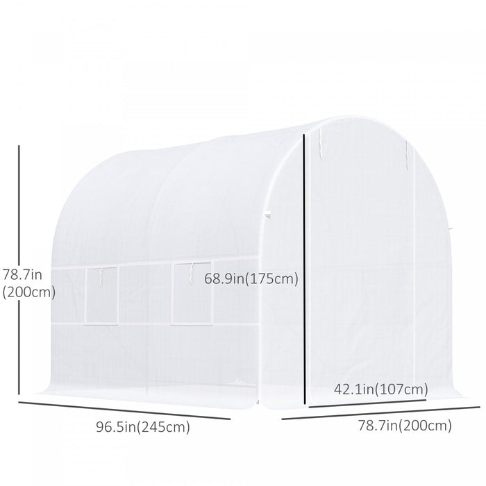 Outsunny 8.2x6.6x6.6pi Tunnel De Plain-pied Serre De Jardin Portable Plante De Plus En Plus Chaude Maison Avec Porte Et Fenetre De Ventilation Blanc