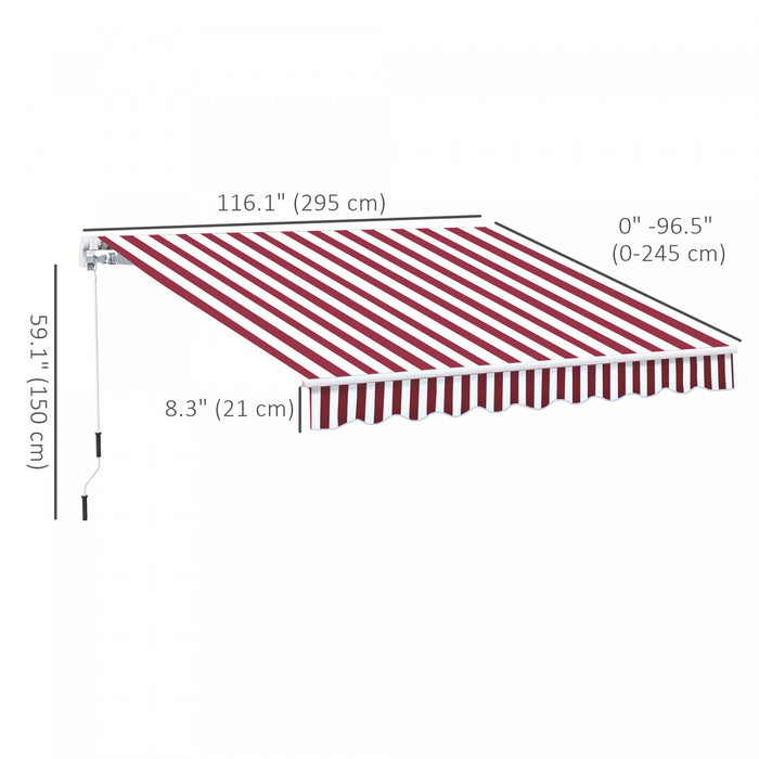Outsunny Abri D'auvent Retractable Manuel Avec Manivelle 10' X 8', Rouge