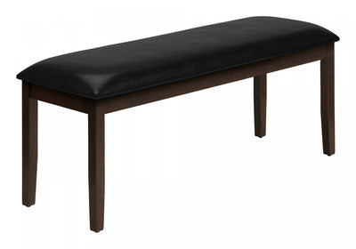 Bench Rectangular Dining Room Hallway Entryway Brown Solid Wood Black Leather-Look Transitional|Banc rectangulaire de style transitionnel avec bois massif brun et apparence cuir noir pour la salle à manger, le couloir et l’entrée