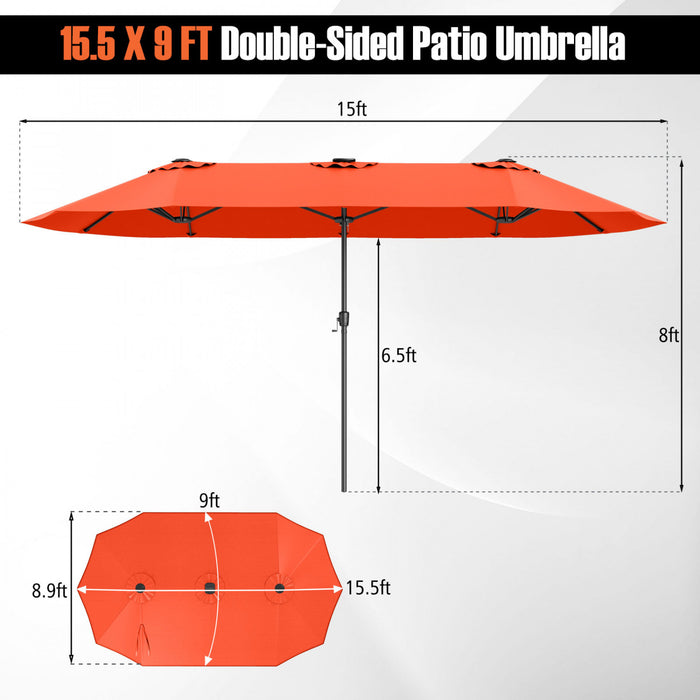 Costway Parasol de patio extra-large de 15,5 pieds avec lumieres solaires LED et 12 baleines robustes orange