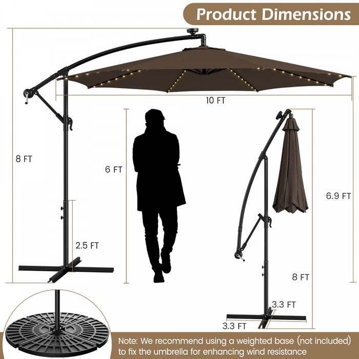 Costway Parasol deporte cantilever 10FT 112 LED solaire avec manivelle et inclinaison pour exterieur