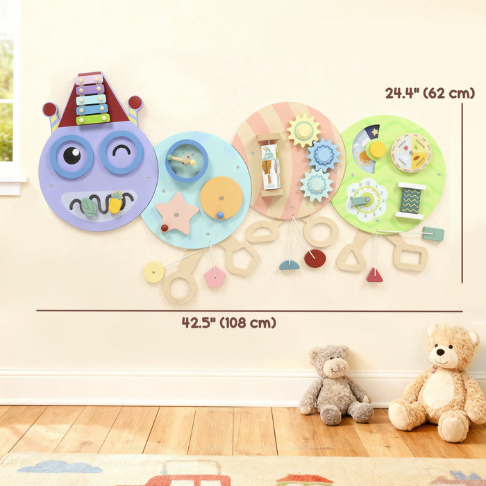 Tableau d'activites Montessori Qaba Chenille, 7 activites, panneau mural sensoriel pour tout-petits, centre d'activites pour salle de jeux, creche, classe, cadeau pour garcons et filles de 3 ans et plus