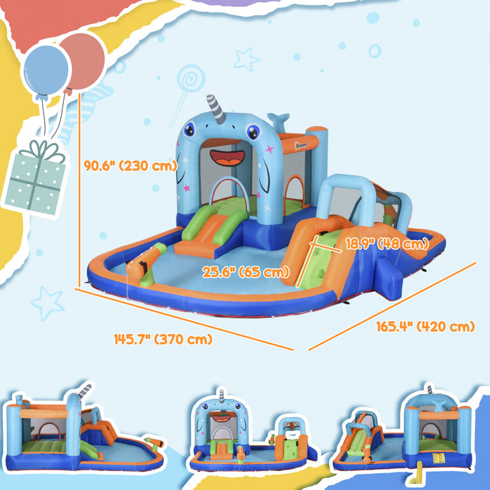 Outsunny 5-en-1 Toboggan Gonflable, Chateau Gonflable Pour Enfants Avec Toboggan, Trampoline, Piscine, Pistolet A Eau, Mur D'escalade, Sac De Transport, Patches De Reparation, Souffleur 450w