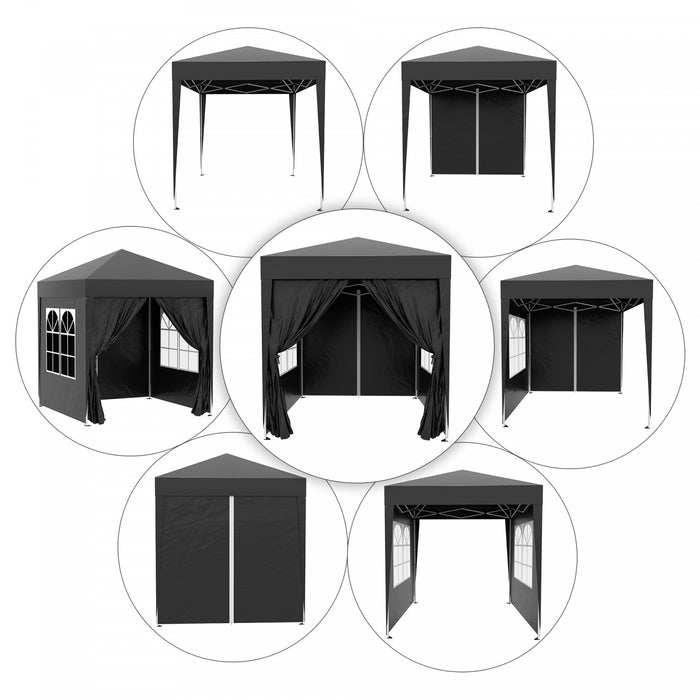 Outsunny 6.6x6.6ft Tente De Fete En Plein Air Pliante Gazebo Canopee Avec Murs Lateraux Noir