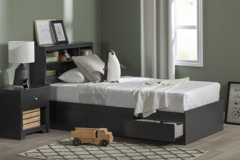 Vito Ensemble Lit Matelot Avec Tete De Lit Bibliotheque Noir Solide, De Meubles South Shore