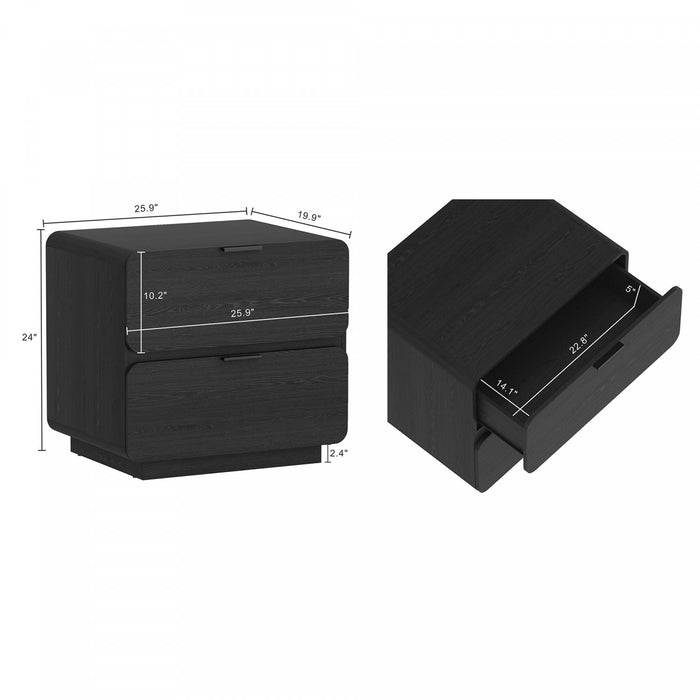 Table de nuit contemporaine moderne Chrystie 66 cm en noir (2 tiroirs) - Lot de 2