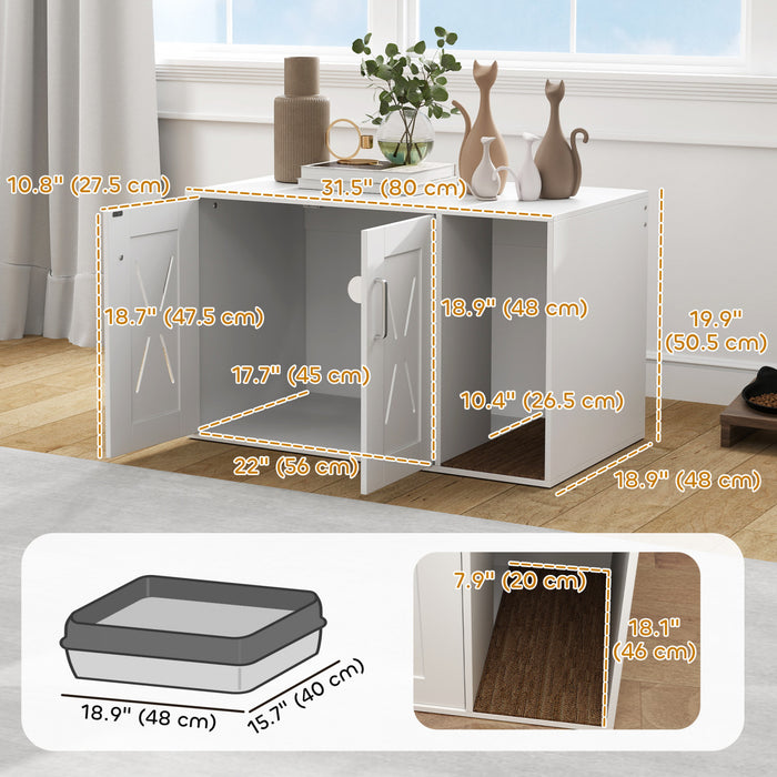 Pawhut Bac A Litiere Pour Chat, Meuble Cache Avec Planche A Gratter, Table D'appoint Pour La Plupart Des Bacs A Litiere Et Chats, 31,5\" X 19\" X 20\", Blanc