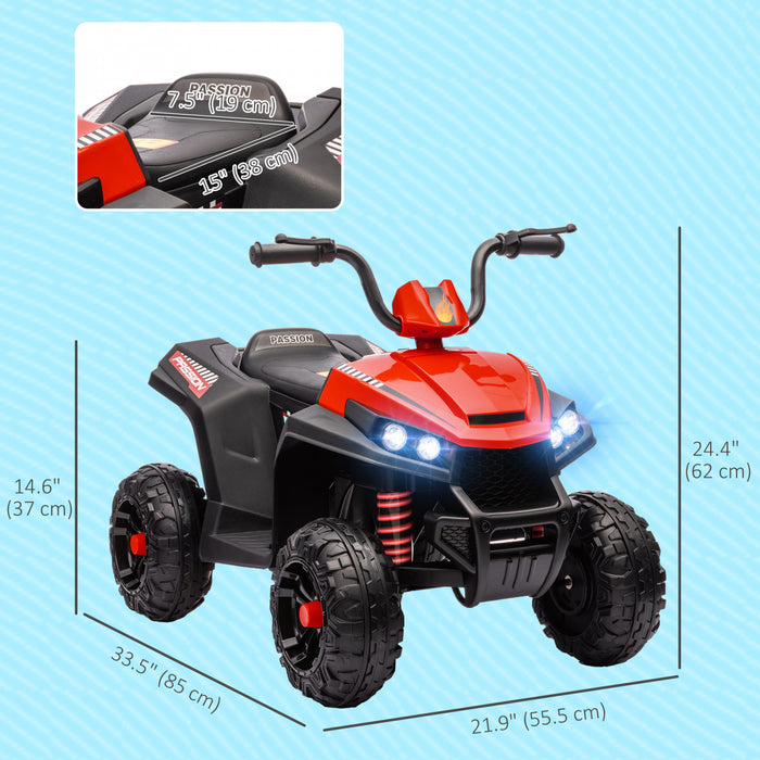 Qaba Voiture Electrique 12 V Pour Enfants, Quad Pour Enfants Alimente Par Batterie Avec Suspension A Ressorts A Quatre Roues, Avant Et Arriere, Lumiere Led, Mp3, Musique, Rouge
