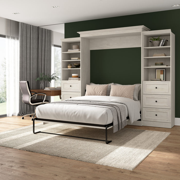 Grand lit escamotable Versatile de Bestar de 115 po (L) avec 2 organisateurs de garde-robe et tiroirs - blanc chêne lin