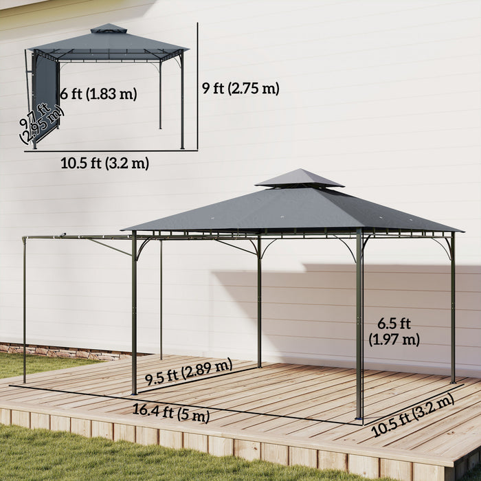Outsunny Gazebo de Patio avec Canopee Extensible 320 x 320 cm, Gris Fonce
