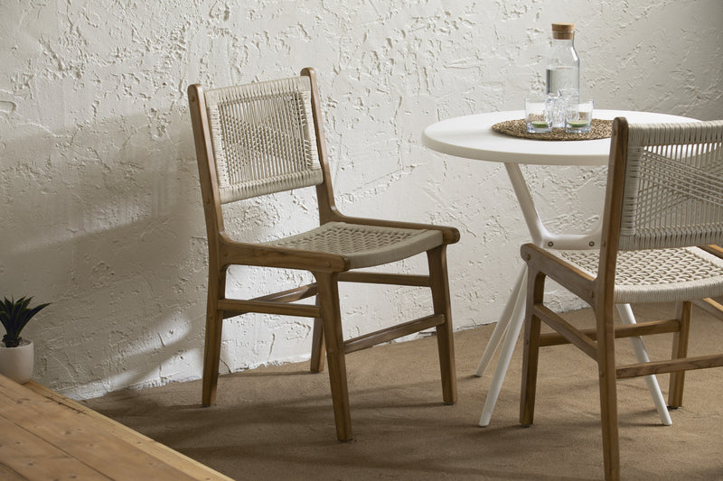 Ensemble de 2 chaises de salle à manger Agave en corde tressée et en teck - crème et naturel