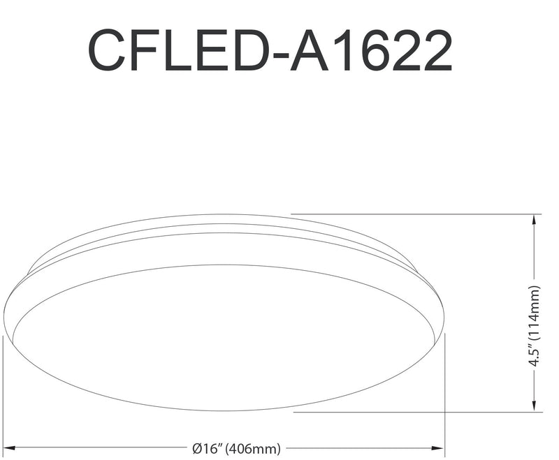 Plafonnier affleuré Cfled de Dainolite de 16 po de diamètre avec abat-jour blanc
