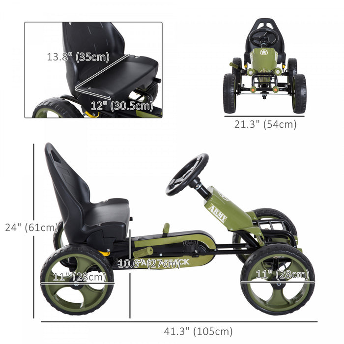 Aosom Kart A Pedales Pour Enfants, Jouet De Voiture Avec Siege Reglable, Pneus Eva, Frein A Main De Securite, Pour Garcons Et Filles Ages De 3 A 6 Ans, Vert
