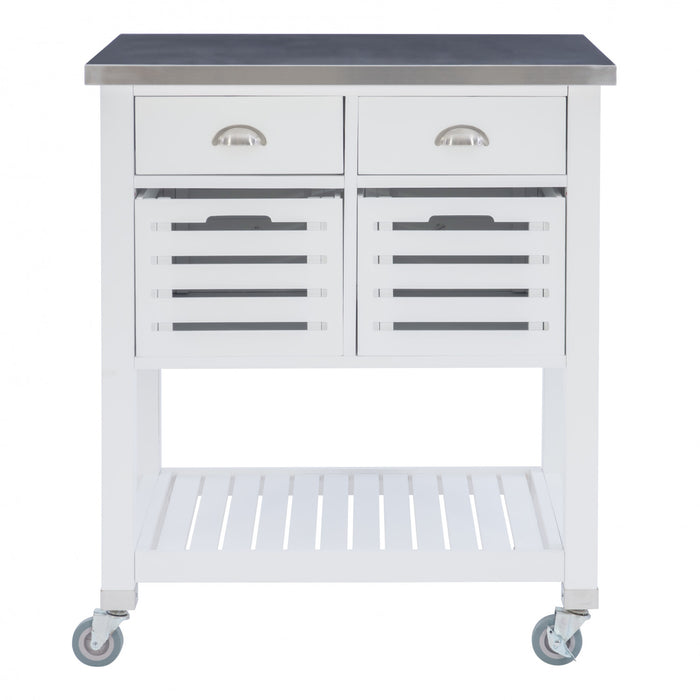 Chariot-bar de rangement Robbin en bois pour la cuisine - blanc