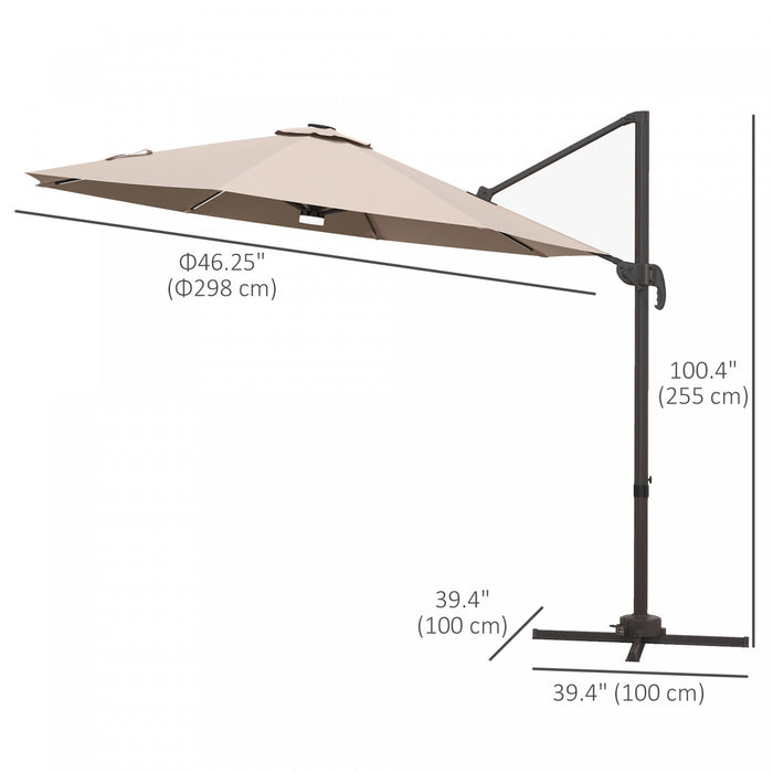 Outsunny Parasol De Terrasse De 10pi Avec Base, Lampes Solaires, Kaki