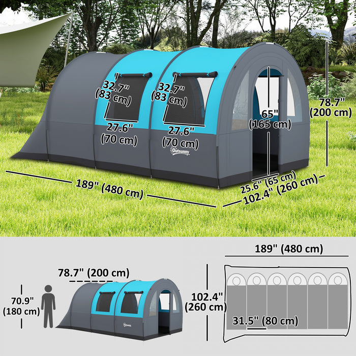 Outsunny Tente De Camping 5-6 Personnes, Tente Familiale Etanche, Gris/bleu