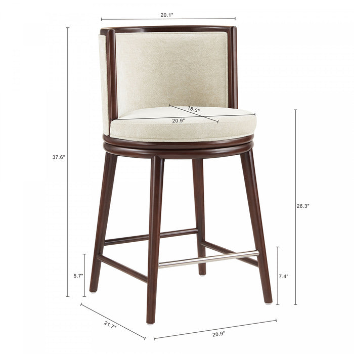 Tabouret de comptoir moderne en bois et tissu creme Evalyn - Lot de 3