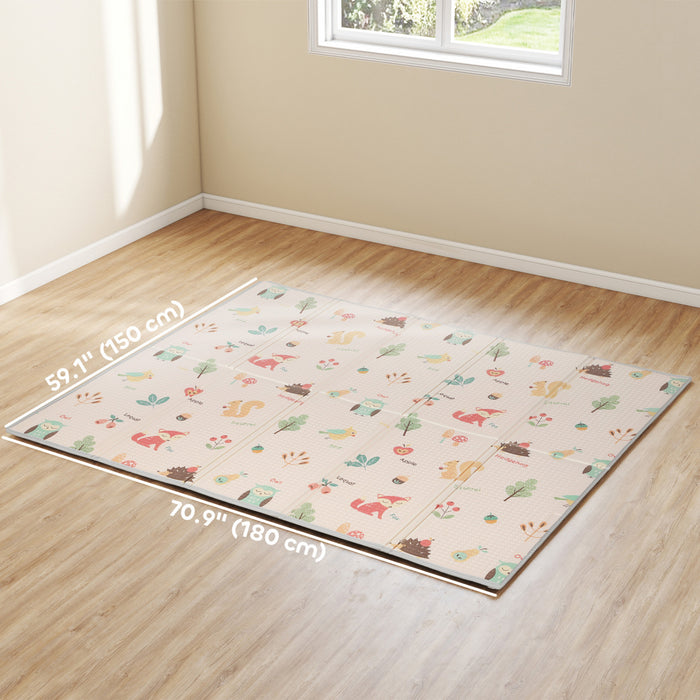 Tapis de Jeu pour Bebe Qaba Double Face, Tapis d'Activite Pliable, 180L x 150W cm