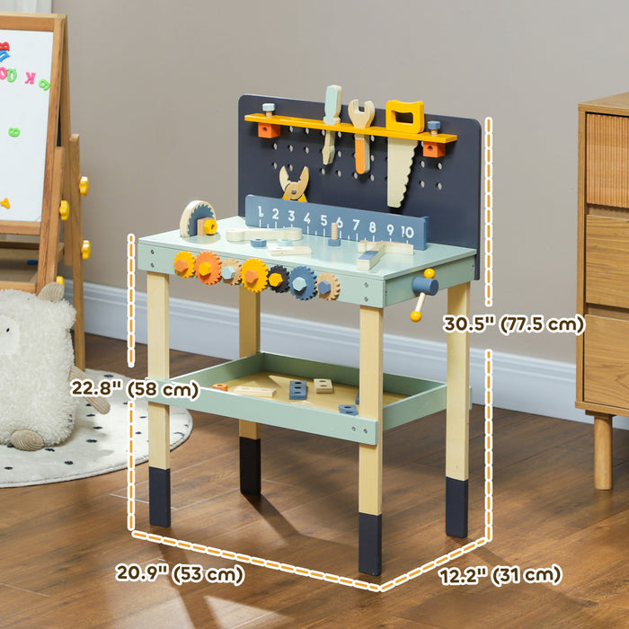 Qaba Etabli Pour Enfants, Ensemble D'outils Pour Enfants, Banc A Outils De 49 Pieces, Jeu De Simulation Atelier De Construction, Jouets Educatifs, Cadeau Pour 3 A 6 Ans, Bleu Clair