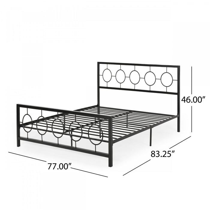 Robert Cadre De Lit En Metal Avec Tete Et Pied De Lit Au Design Circulaire, Taille King, Noir