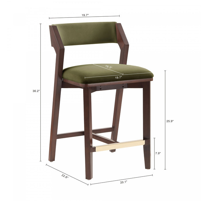 Tabouret de comptoir moderne en bois Patricia avec assise rembourree, vert tortue - Lot de 2