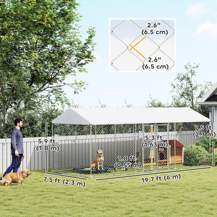 Outdoor Dog Kennel With Two Rooms, 19.7' X 7.5' X 7.5'