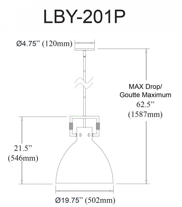 Luminaire suspendu de Dainolite avec abat-jour en métal blanc mat, fini laiton vieilli et 1 ampoule incandescente