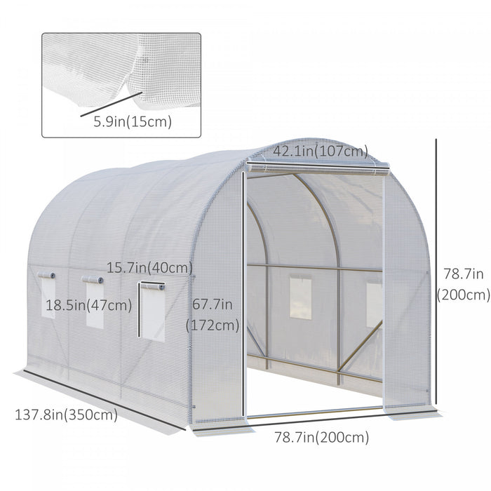Outsunny 11.5x6.6x6.6pi Tunnel De Plain-pied Serre De Jardin Portable Plante De Plus En Plus Chaude Maison Avec Porte Et Fenetre De Ventilation Blanc