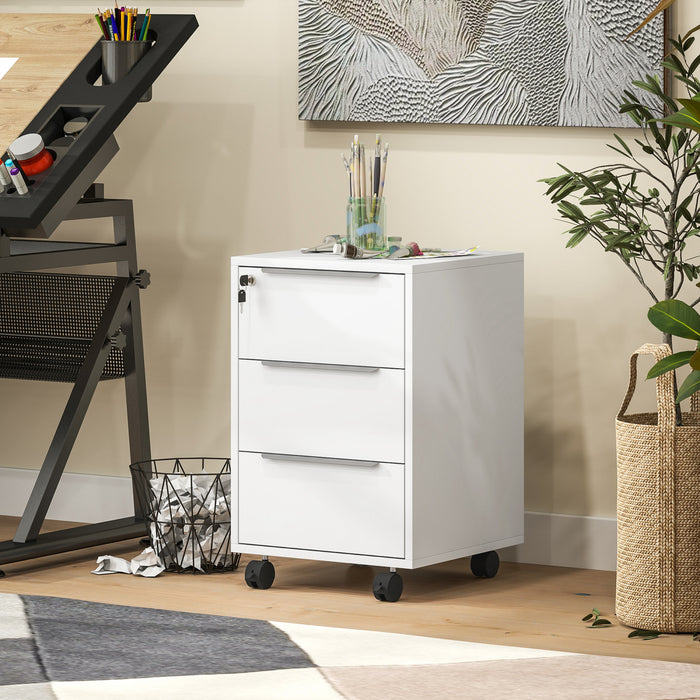 HOMCOM Classeur vertical avec serrure, 3 tiroirs, blanc